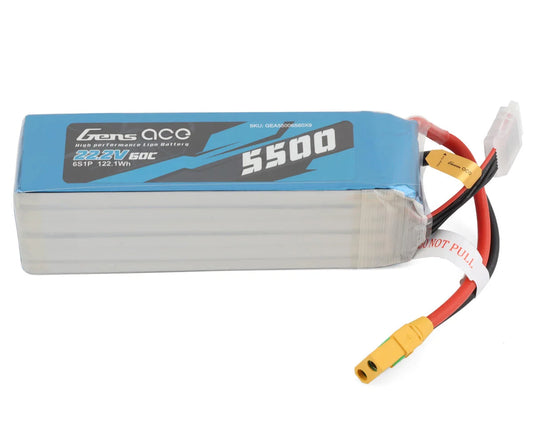 Gens Ace 6S LiPo Battery 60C (22.2V/5500mAh) w/XT90 Connector (Soft Pack)