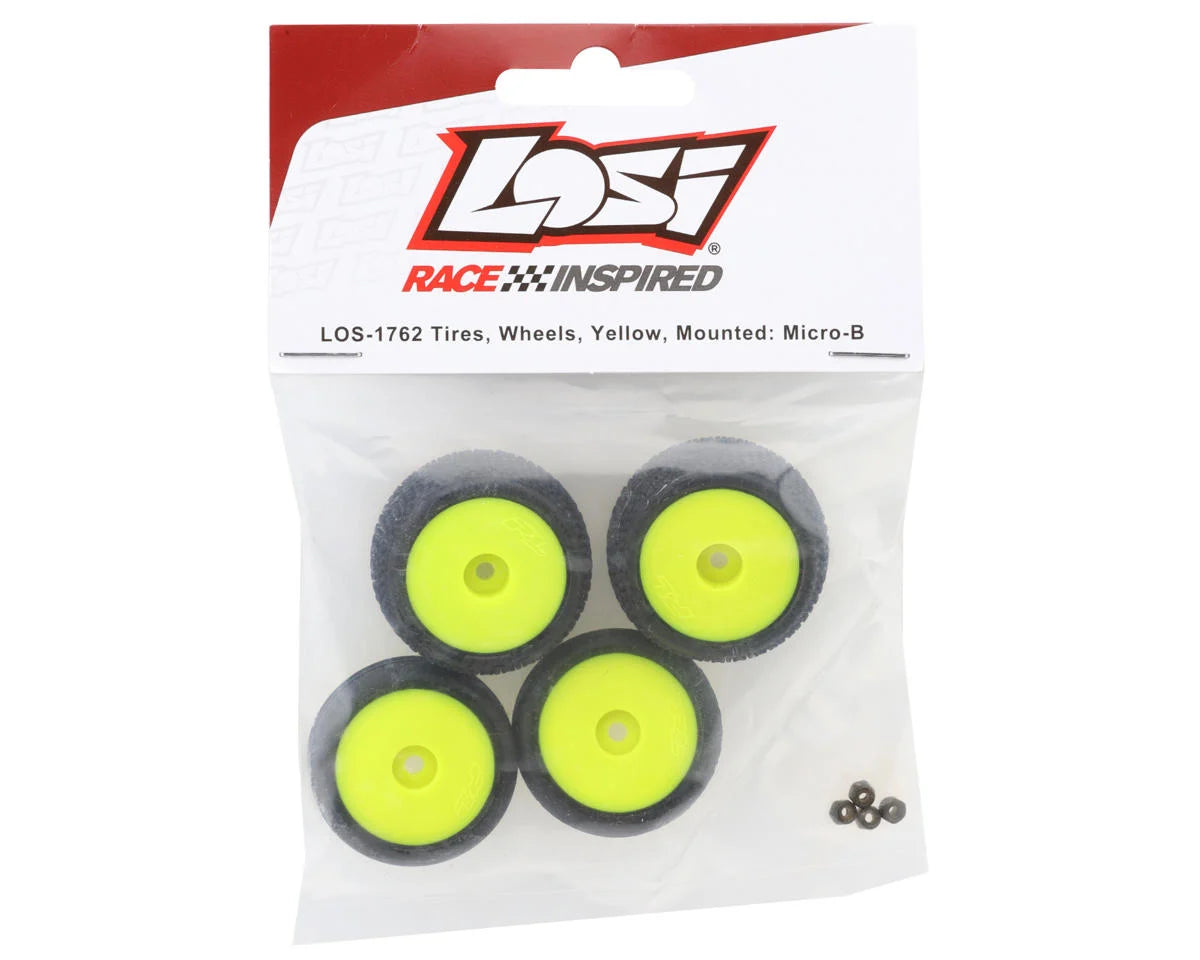 Losi Micro-B Pre-Mounted Tires (Yellow) (4)