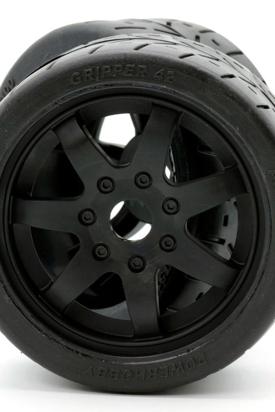 Powerhobby 1/8 Gripper 42/100 Belted Mounted Tires 17mm Black Wheels