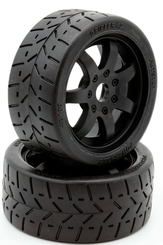 Powerhobby 1/8 Gripper 42/100 Belted Mounted Tires 17mm Black Wheels