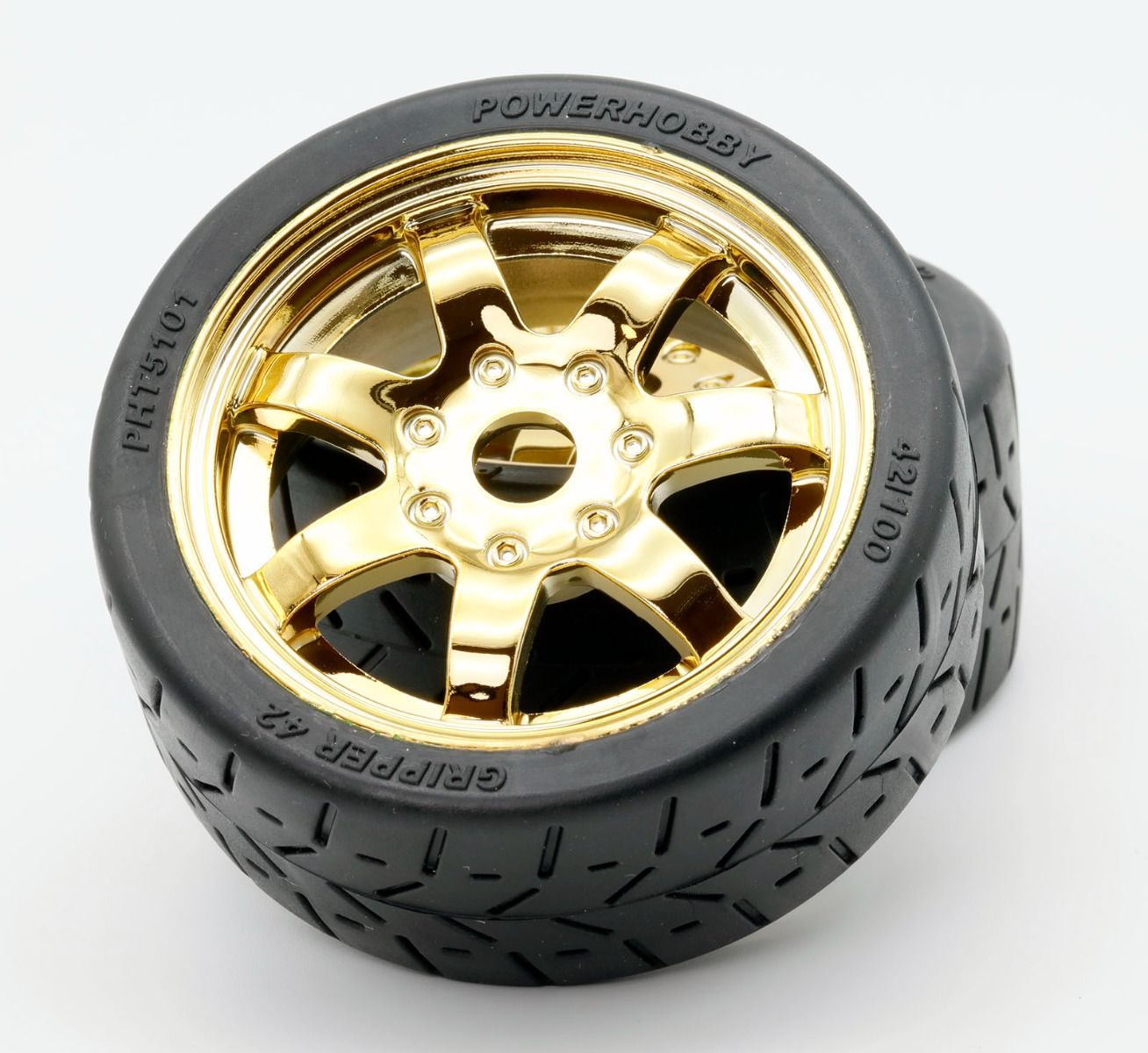 Powerhobby 1/8 Gripper 42/100 Belted Mounted Tires 17mm Gold Wheels