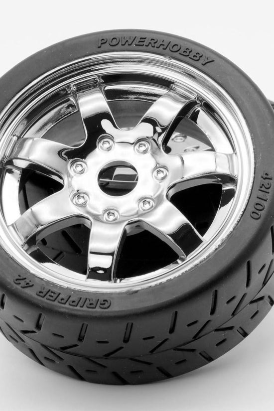 Powerhobby 1/8 Gripper 42/100 Belted Mounted Tires 17mm Chrome Wheels