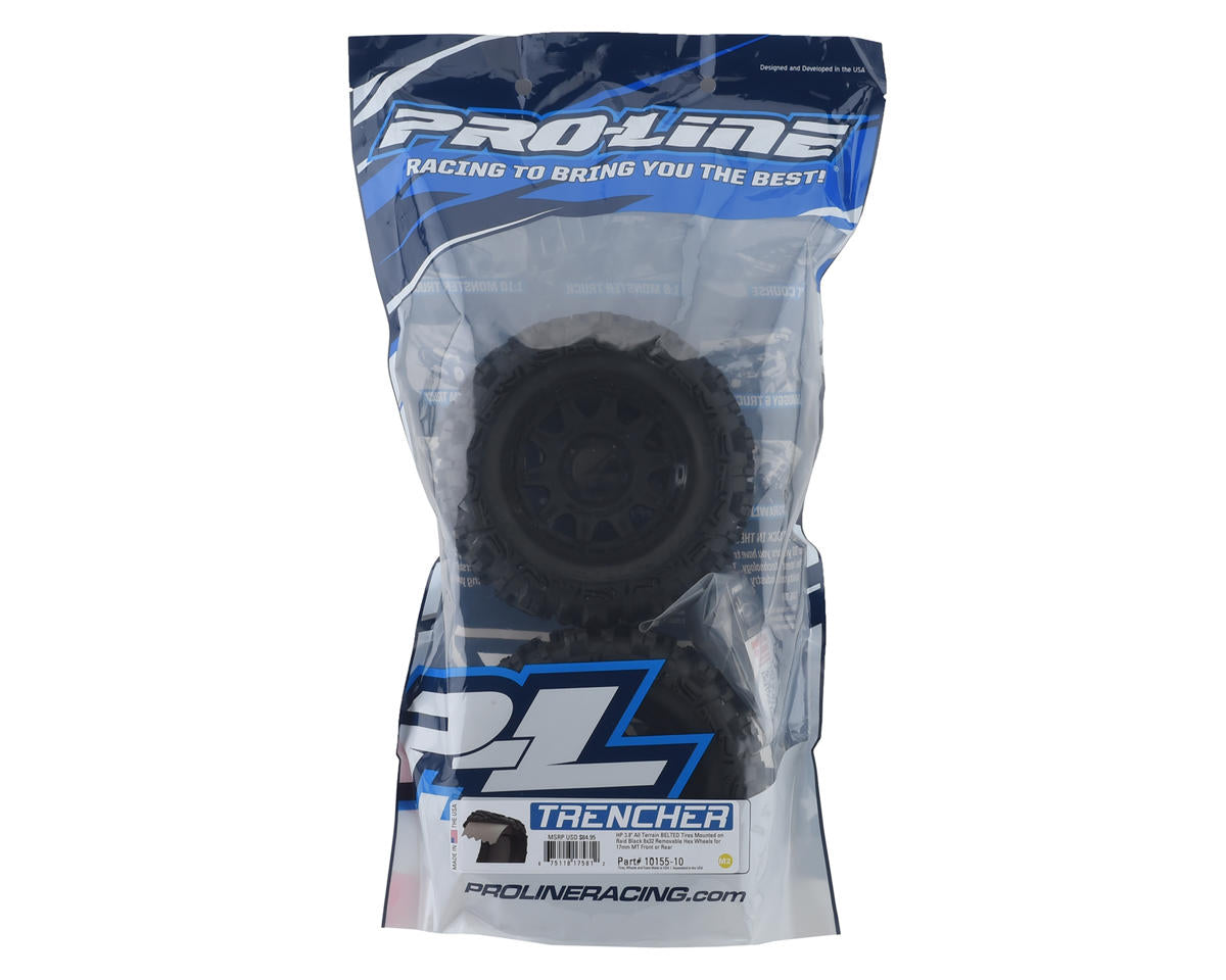 Pro-Line Trencher HP Belted 3.8" Pre-Mounted Truck Tires (2) (Black) (M2) w/Raid Wheels