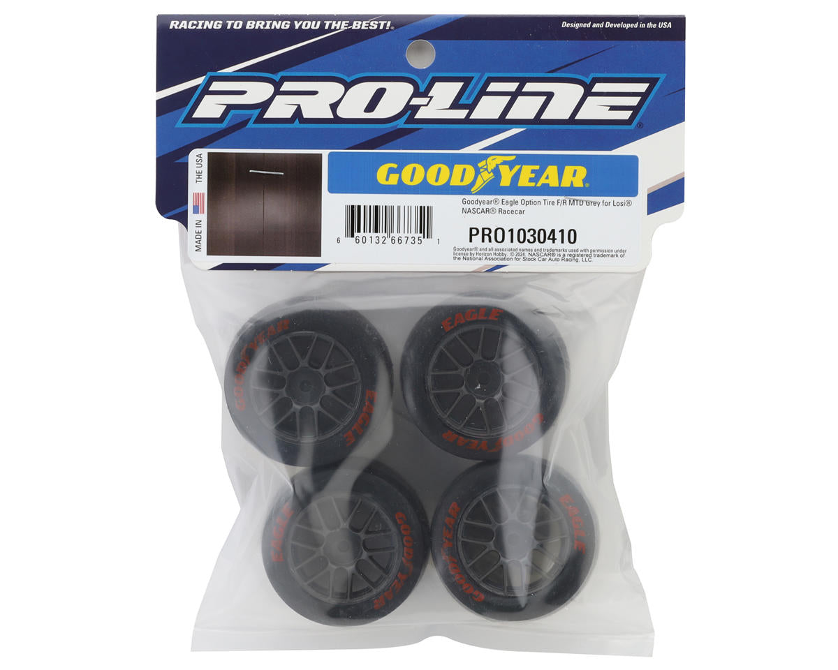 Pro-Line Racing 1/12 Goodyear Eagle Tire F/R MTD Gray Wheels (4): Losi NASCAR