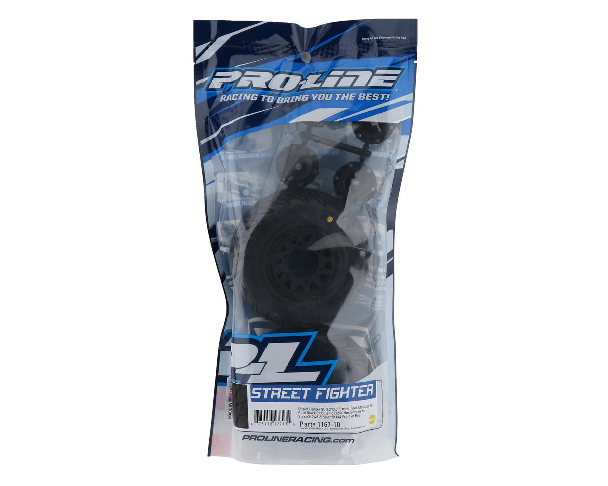 Pro-Line Street Fighter SC 2.2/3.0 Tires w/Raid Wheels (Black) (2) (M2) w/12mm Removable Hex