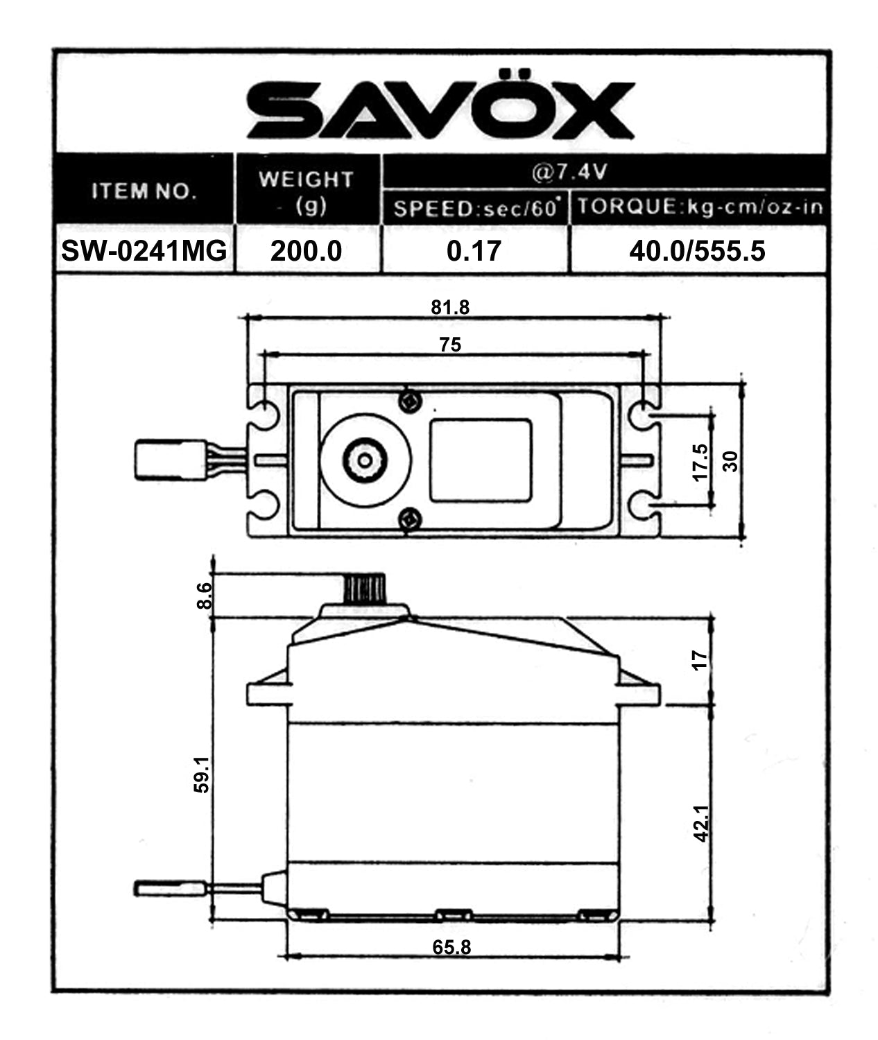 Savox SW-0241MGP "Super Torque" Waterproof Digital 1/5 Scale Servo (High Voltage)