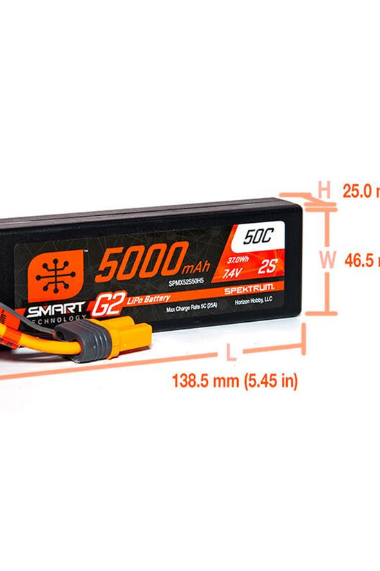 Spektrum RC 2S Smart LiPo 50C Hard Case Battery Pack (7.4V/5000mAh) w/IC5 Connector