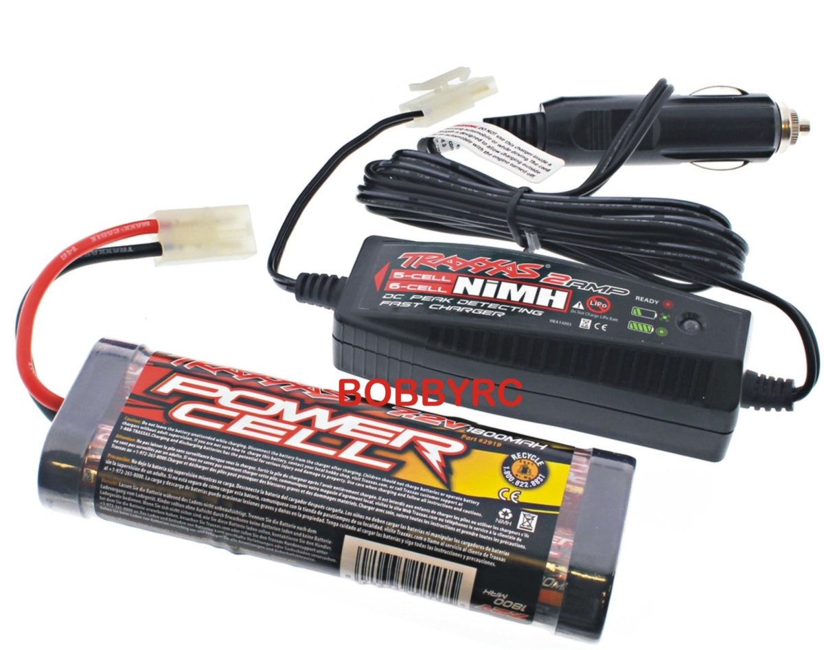 Traxxas 1/10 Jato 3.3 7.2V NiMH 1800 mAh Battery & 2 AMP Car Charger 6 Cell - BOBBYRC