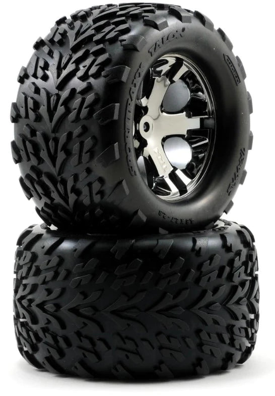 Traxxas 3668A Rear All-Star Black Chrome Wheels w/Talon Tires - Stampede VXL