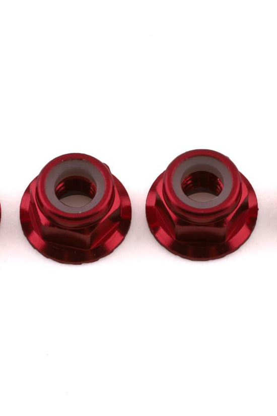 Traxxas 4mm Aluminum Flanged Serrated Nuts (Red) (4)
