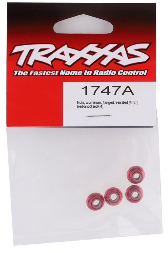 Traxxas 4mm Aluminum Flanged Serrated Nuts (Red) (4)