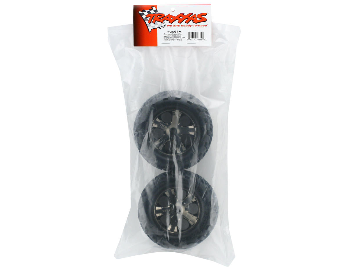 Traxxas 3668A Rear All-Star Black Chrome Wheels w/Talon Tires - Stampede VXL
